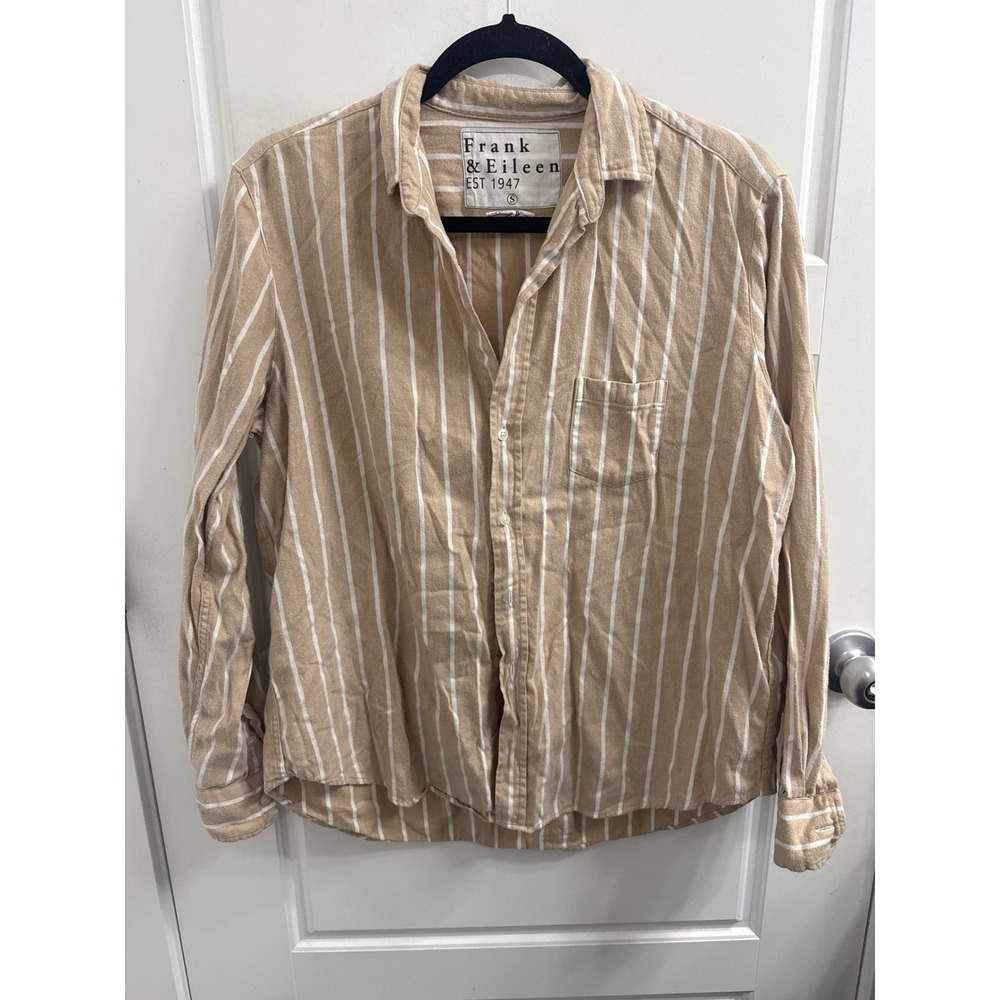 Frank & Eileen Eileen Tan White Striped Cotton Lyocell Button Up Shirt Womens S